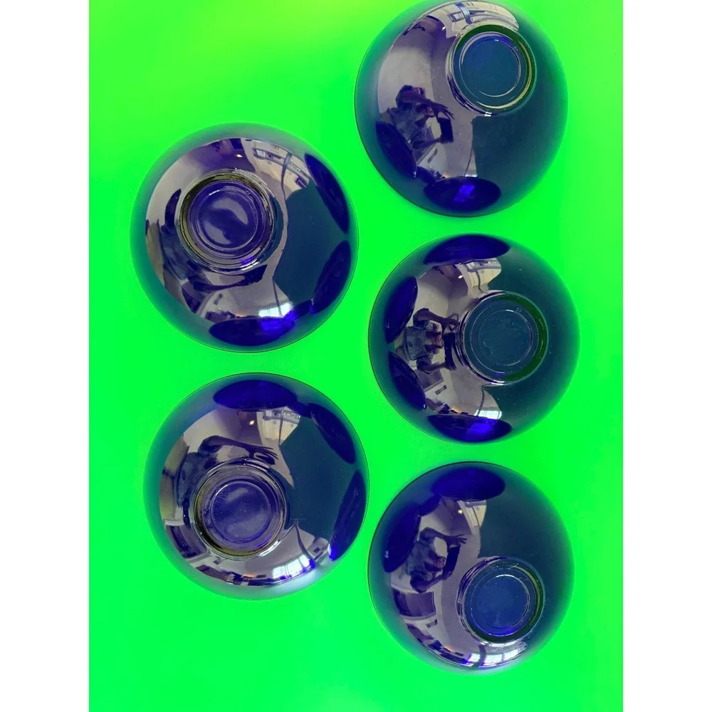 Cobalt Blue Glass Bowls Set Italy Gold Rim 6 Pc Large + 5 Small Vintage